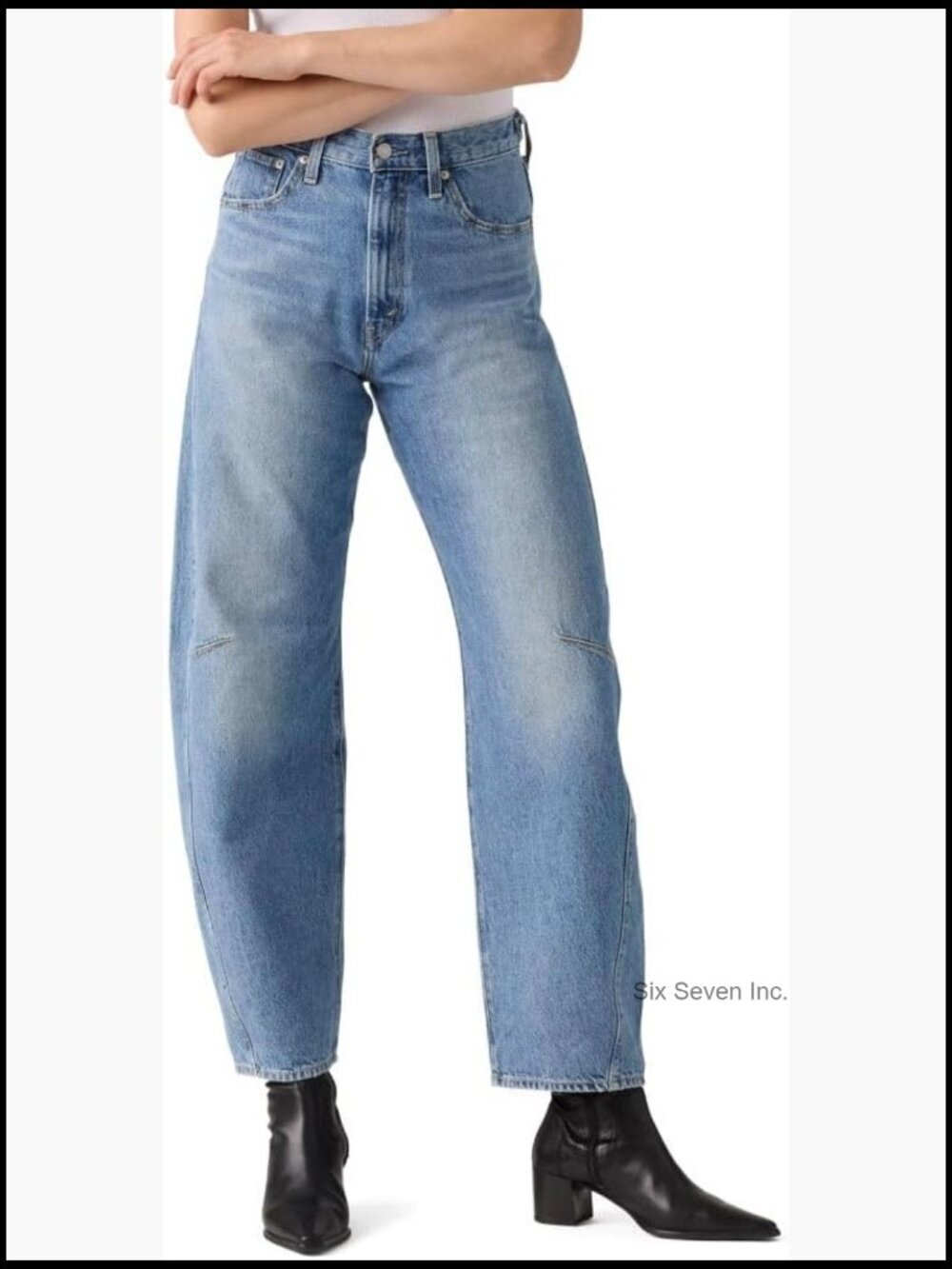 High Rise Cinch Barrel Jeans with Tapered Leg